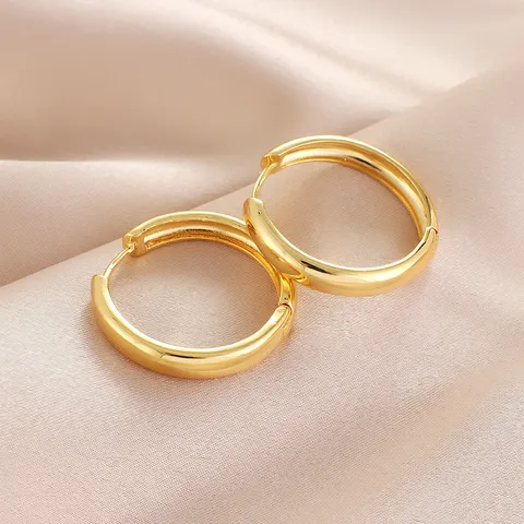French Minimalist Copper Hoop Earrings For Women Geometric Round Oval Thick Chunky Huggie Hoop Earrings Jewelry Gift