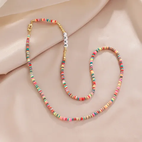 Bohemian Colorful Polymer Clay Heishi Disc Bead Necklace LOVE Letter Multifunctional Eyeglass Chain Face Mask Lanyard Jewelry