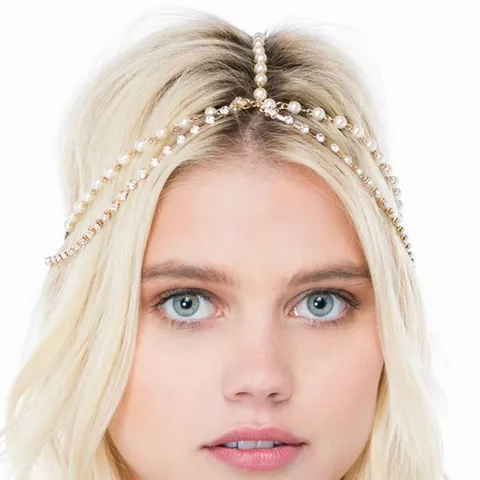 Exotische Wassertropfen Strass Künstliche Perle Haarkette Kopfschmuck Braut Hochzeit Stirn Quaste Kette Haarschmuck Für Damen Schmuck