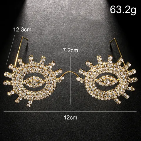 Montura de Gafas con Diamantes de Imitación Forma de Ojo Sobredimensionada Montura de Gafas de Cobre con Diamantes de Imitación Personalizada Exagerada para Fiesta Fotografía Callejera Accesorio de Moda