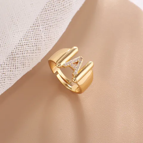 Orecchini a Bottone In Lega di Cristallo Moda Iniziale Lettera Anello Aperto Placcato Oro Rame Regolabile Alfabeto Anello Donna Gioielli