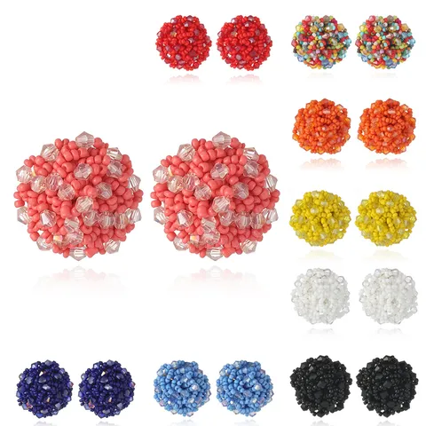 Boucles d'Oreilles Clous Boule Géométrique en Perles Artificielles Tissées à la Main Boucles d'Oreilles Pendantes Sphériques En Alliage Bijoux Cadeau Femmes