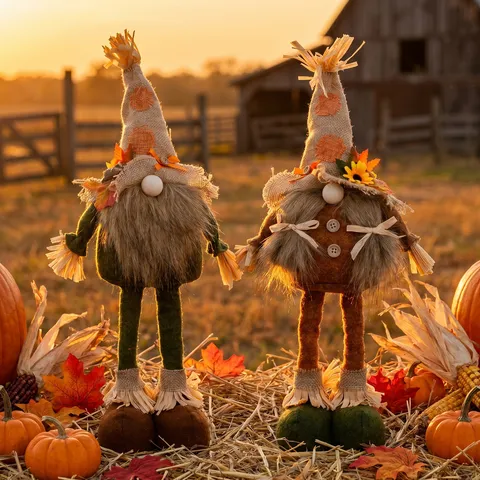 Thanksgiving Gnome Scarecrow Retractable Doll Harvest Festival Figurine Standing Gnomes For Home Decor Autumn Ornament Gift