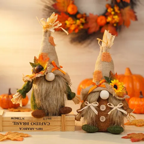 Harvest Festival Faceless Gnome Doll Burlap Scarecrow Sunflower Autumn Thanksgiving Plugs Desktop Ornaments Figurine