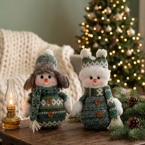 Kerst Sneeuwpop Pluche Pop Met Gebreide Muts Sjaal Groen Wit Kerst Etalage Decoratie Kerstmis Vakantie Cadeau