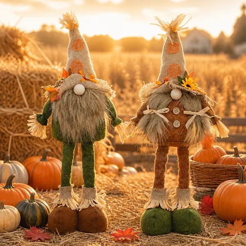Thanksgiving Gnome Scarecrow Retractable Doll Harvest Festival Figurine Standing Gnomes For Home Decor Autumn Ornament Gift