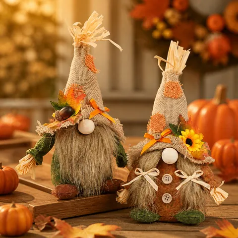 Harvest Festival Faceless Gnome Doll Burlap Scarecrow Sunflower Autumn Thanksgiving Plugs Desktop Ornaments Figurine