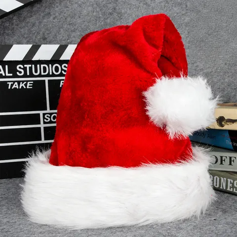 Cappello di Natale in Peluche Cappello di Babbo Natale Ispessito Morbido Grande Rosso Bianco per Adulti Bambini Festa Decorazione