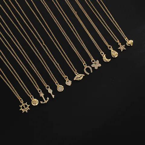 Minimalistische Kupfer Vergoldete Anhänger Halskette Für Damen Schmetterling Herz Anker Schlüssel Stern Strass Halskette Schmuck