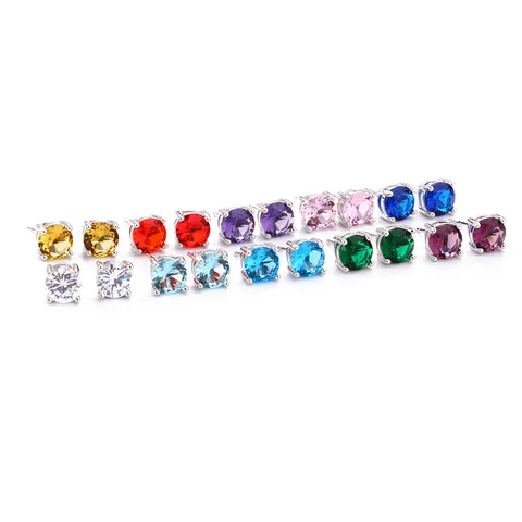 Orecchini a Lobo in Zirconia Con Perno in Argento Sterling 925 Quattro Griffe Rotondi Colorati Gioielli in Rame Donna
