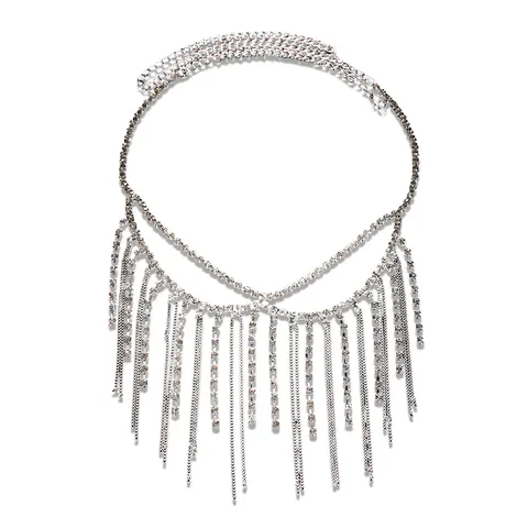 Exaggerated Rhinestone Tassel Mask Face Chain Crystal Masquerade Halloween Party Body Jewelry Accessories For Women
