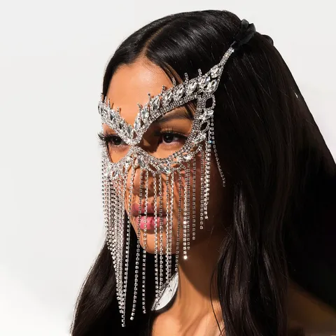 Rhinestone Tassel Face Mask Chain Sexy Crystal Facial Veil Festival Party Prom Accessories Sparkling Jewelry