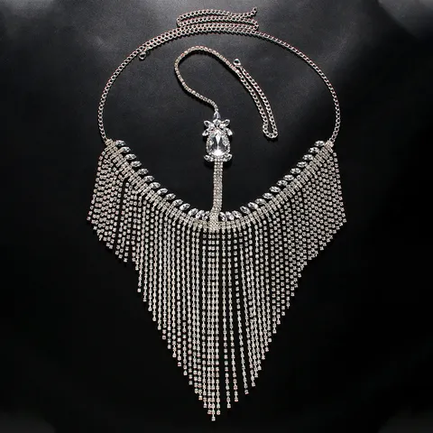 Rhinestone Tassel Full Face Mask Sparkling Crystal Masquerade Mask Luxury Party Festival Face Jewelry For Women