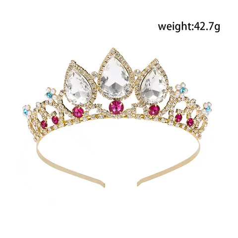 Bridal Rhinestone Crown Tiara Wedding Birthday Hair Accessories Gold Silver Teardrop Crystal Princess Hair Band