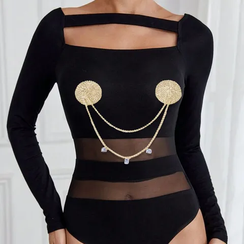 Sexy Rhinestone Body Chain Cristallo Copricapezzoli Adesivo per Petto Gioielli in Lega di Rame per Donne Festa Accessori per Nightclub