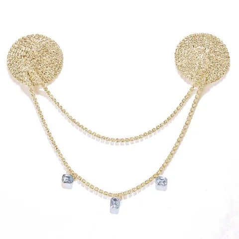 Sexy Rhinestone Body Chain Cristallo Copricapezzoli Adesivo per Petto Gioielli in Lega di Rame per Donne Festa Accessori per Nightclub