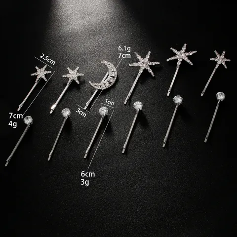 Pince à Cheveux Étoile Lune Strass Douce Coréenne Plaqué Argent Or Épingle à Cheveux Géométrique Accessoires Cheveux Femmes