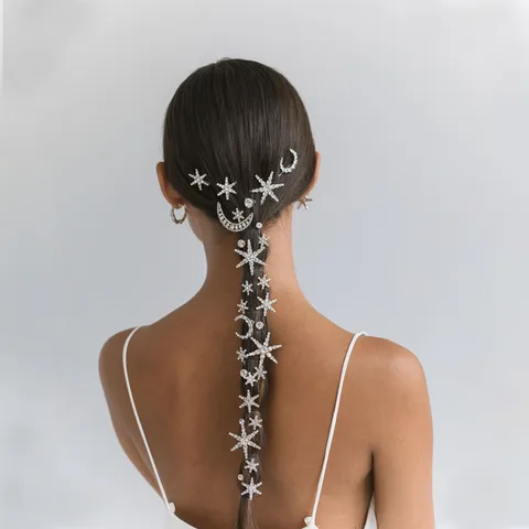 Pince à Cheveux Étoile Lune Strass Douce Coréenne Plaqué Argent Or Épingle à Cheveux Géométrique Accessoires Cheveux Femmes