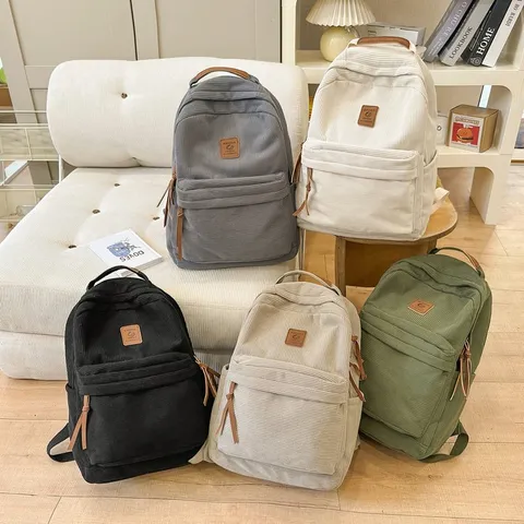 Zaino in Corduroy per Donna Grande Capacità Borsa da Scuola Retro Casual Viaggio Giorno Zaino Studente Universitario Borsa per Libri