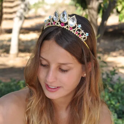 Bridal Rhinestone Crown Tiara Wedding Birthday Hair Accessories Gold Silver Teardrop Crystal Princess Hair Band