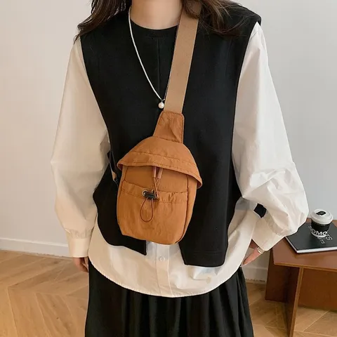 Casual Outdoor Nylon Crossbody Bag For Men And Women Lightweight Chest Pack Travel Phone Bag Daily Sport Small Backpack