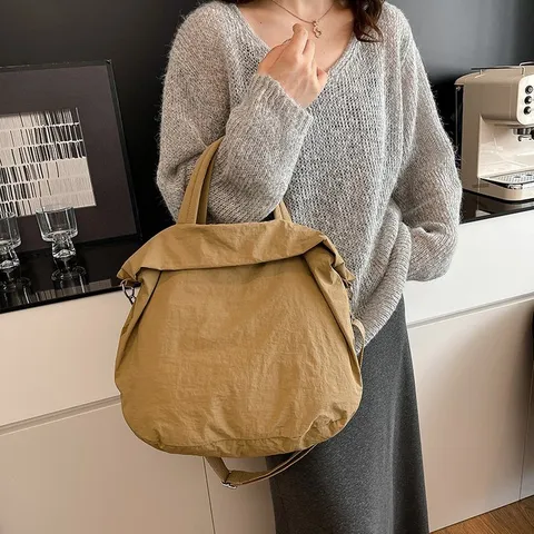 Minimalist Oxford Cloth Tote Bag For Women Large Capacity Casual Commuter Shoulder Bag Solid Color Handbag