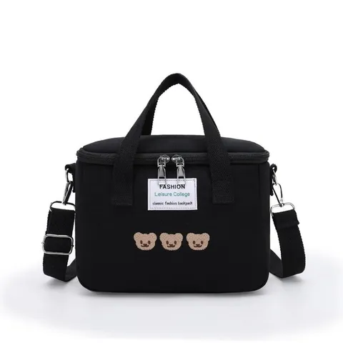 Segeltuch Isolierte Wickeltasche Nettes Bär Stickerei Tote Handtasche Schulter Umhängetasche Muttertasche Für Frauen Mutter