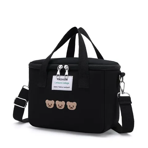 Segeltuch Isolierte Wickeltasche Nettes Bär Stickerei Tote Handtasche Schulter Umhängetasche Muttertasche Für Frauen Mutter
