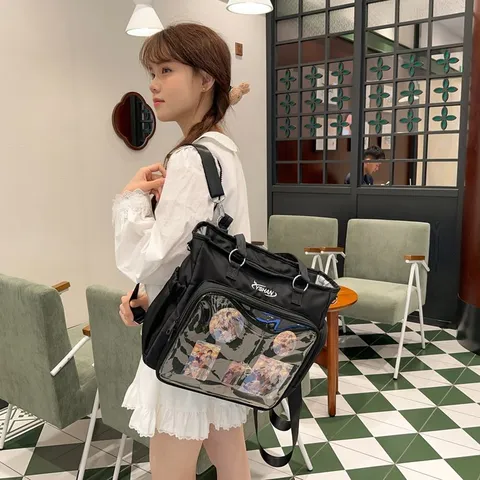 Zaino Ita Multiuso Grande Capienza Finestra Trasparente Tote Bag Casual Tendenza Urbana Borsa Scolastica in Nylon per Donna