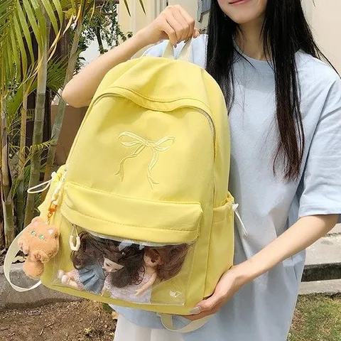 Stile Giapponese Carino Fiocco Ita Borsa Grande Capacità Studente Zaino Casual Scuola Libro Borsa Finestra Trasparente Viaggio Zaino Per Donne
