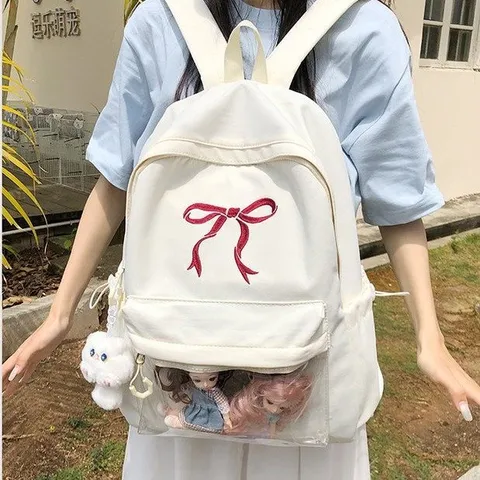 Stile Giapponese Carino Fiocco Ita Borsa Grande Capacità Studente Zaino Casual Scuola Libro Borsa Finestra Trasparente Viaggio Zaino Per Donne