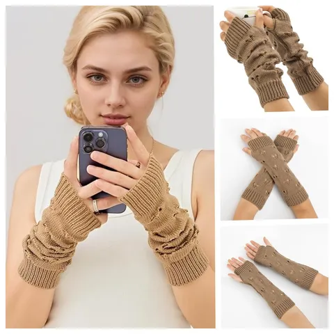 Women's Winter Warm Knit Touchscreen Gloves Heart Cutout Long Arm Warmers Fingerless Gloves