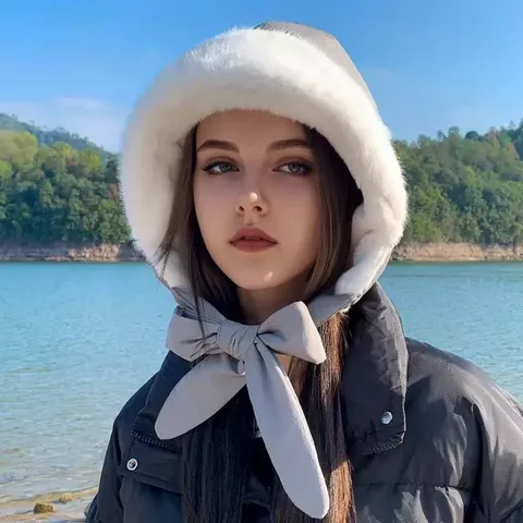 Invierno Cálido Algodón de Plumón Balaclava Sombrero Enriquecido Felpa Orejeras Trapper Sombrero Antiviento Para Mujer