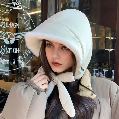 Invierno Cálido Algodón de Plumón Balaclava Sombrero Enriquecido Felpa Orejeras Trapper Sombrero Antiviento Para Mujer