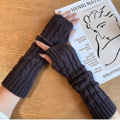 Unisex Winter Warm Gestrickt Armstulpen Fingerlose Handschuhe Zopfmuster Lange Ärmel Bündchen Freizeit Outdoor Thermische Zubehör
