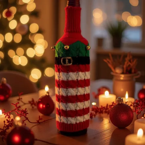 Copri Bottiglia di Vino di Natale Lavorato a Maglia Striscia Rosso Verde Babbo Natale Decorazione Tavola da Pranzo Festa di Natale Arredamento Cucina Casa
