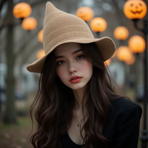 Knitted Cotton Yarn Witch Hat Pointed Foldable Magic Cap Halloween Costume Party Daily Accessories For Women