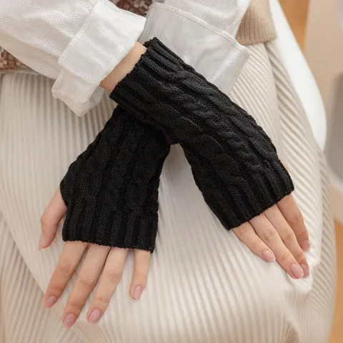 Unisex Winter Zopfmuster Fingerlose Handschuhe Warme Acryl Kurze Armstulpen Mode Kaltes Wetter Strickwaren Zubehör
