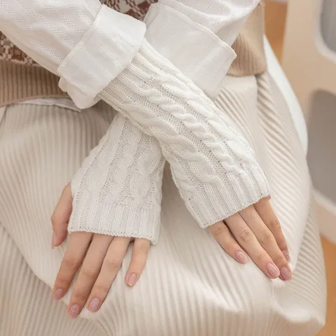 Unisex Winter Zopfmuster Fingerlose Handschuhe Warme Acryl Kurze Armstulpen Mode Kaltes Wetter Strickwaren Zubehör