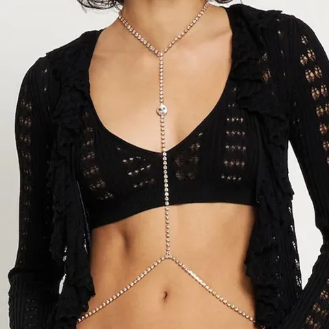 Minimalistiki Alisida Somatos apo Krama me Stras se Schema Dakryou Sex Clavicle Chest Chain Underwear Jewelry Accessory For Women