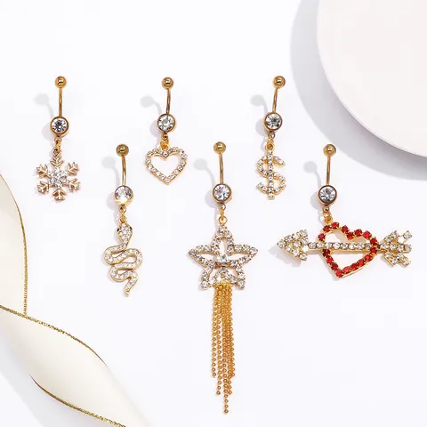 Legierung Strass Herz Schlange Dollarzeichen Bauchnabelring Piercing Körperschmuck Gold Silber Bauchnabelring Für Sexy Damen Party