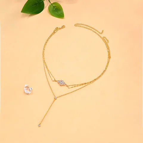 Luxus Legierung Strass Doppelreihige Y Form Halskette Elegante Kleeblatt Anhänger Choker Kette Für Hochzeit Party Damen Schmuck