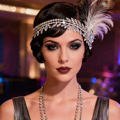 1920s Vintage Gatsby Feather Headpiece Rhinestone Hair Chain Tassel Party Headband Women Hair Accessories