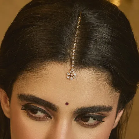 Bijoux Cheveux Ethniques Maang Tikka Mariage Indien Fleur Strass Bijou Tête Femme Or Argent Chaîne Front
