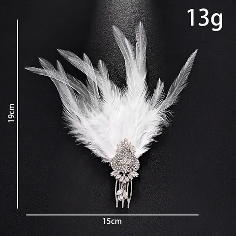 Vintage Feather Rhinestone Hair Comb Elegant White Feather Headpiece Rhinestone Side Hair Comb For Women Party Banquet Prom Accessories