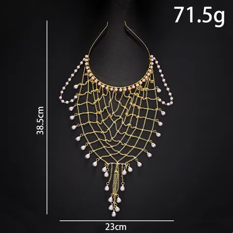 Vintage Retro Palace Style Metal Mesh Hair Chain Headband With Artificial Pearl Pendant Elegant Wedding Prom Headpiece For Women Jewelry