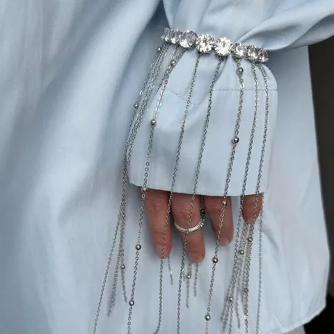 Bracciale da Braccio con Frange di Strass alla Moda per Donna Braccialetto Aperto Catena Pendente Gioielli per Festa Matrimonio Regalo