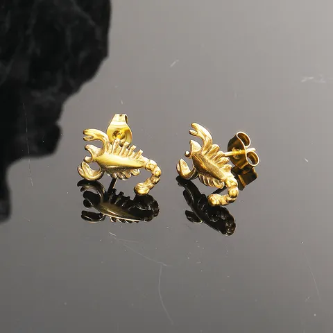 Pendientes de Botón de Escorpión de Acero de Titanio para Hombre Estilo Punk Diseño de Animal Color Dorado y Acero