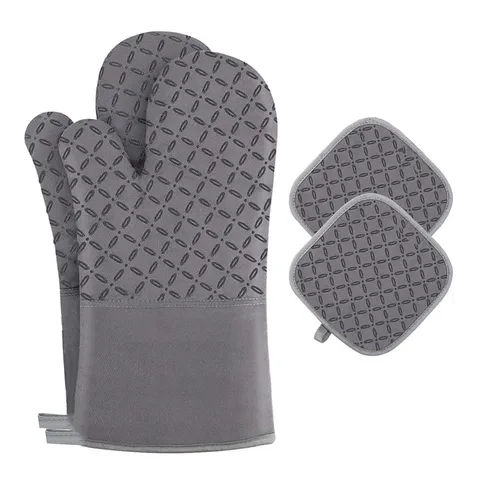 Non Slip Silicone Heat Resistant Oven Mitts Cotton Anti Scald Microwave Baking Kitchen Gloves And Pot Holders Set