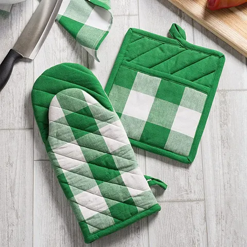 Cotton Plaid Heat Resistant Oven Mitts And Potholders Thickened Non Slip Baking Microwave Insulation Pad Kitchen Cooking